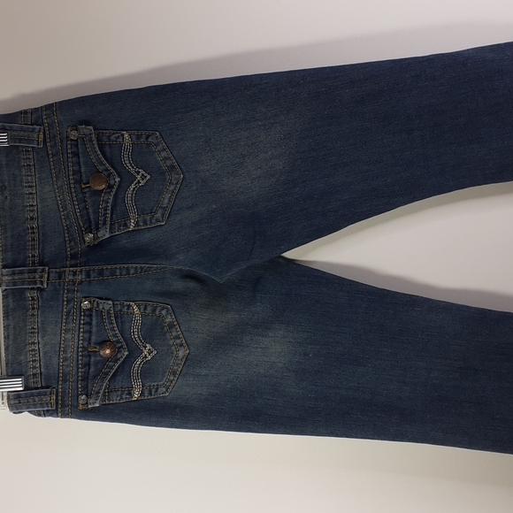 Karma Blue Ultra Stretch Bootcut Button Back Pockets Size 5 - Picture 7 of 16